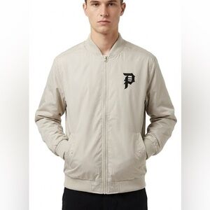 Primitive Skateboarding Cream NWOT Bomber Zip Up Jacket Size Large